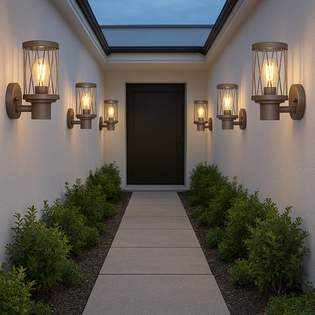 Applique Lanterna Moderna Per Esterno In Alluminio Rosso Ruggine Attacco E27 Ip54 Esm-02c