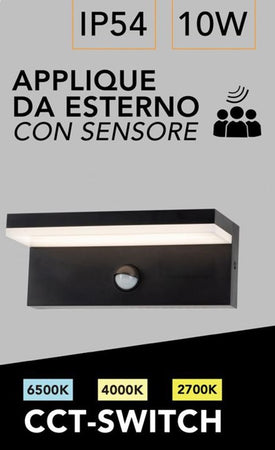 Applique Per Esterno 10 W Con Sensore Pir Di Movimento Tecnologia Cct Ip54 Ss-esa-013c