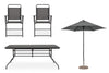 Set tavolo Pompei con sedie e ombrellone, in alluminio verniciato antracite, per esterno