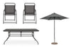 Set tavolo Pompei con sedie e ombrellone, in alluminio verniciato antracite, per esterno