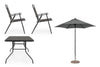 Set tavolo Pompei con sedie e ombrellone, in alluminio verniciato antracite, per esterno