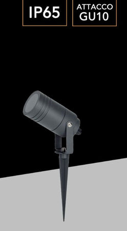 Portafaretto Giardino Con Portalampada Lampadine Gu10 Picchetto Alluminio Ip65 837wa-b80-g