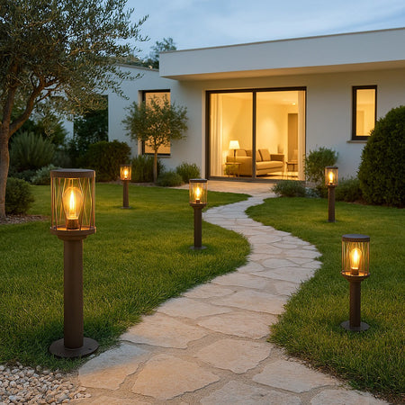 Lampioncino Da Esterno In Alluminio Rosso Ruggine Da Giardino Moderno E27 Ip44 Pt-01