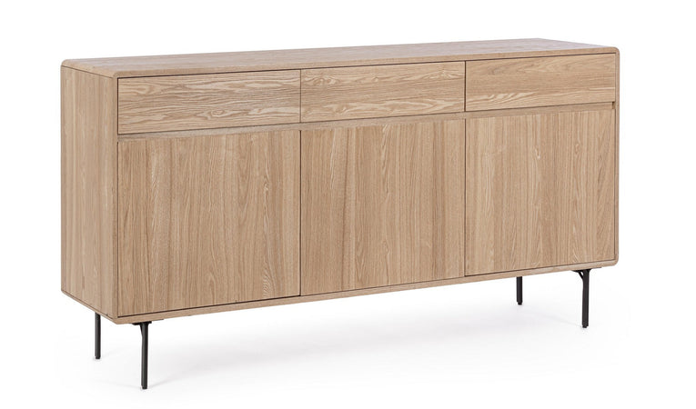Mobile credenza "Widald" in mdf-legno di frassino, gambe in acciaio, per interno