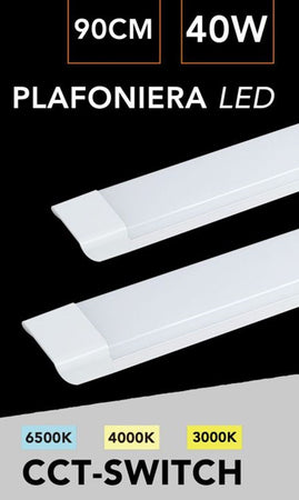 Plafoniera Lineare Led Slim 40 W 90cm Tecnologia Cct Switch Alta Luminosità Ip20 Pf-90-3c