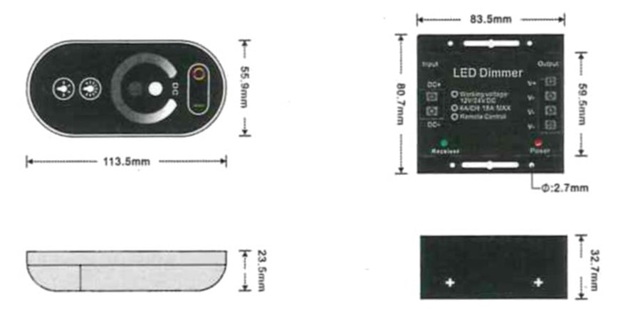 Controller Dimmer Per Strisce Led Monocolore Dc12v-24v Con Telecomando 3 Canali A 6a Ap-01