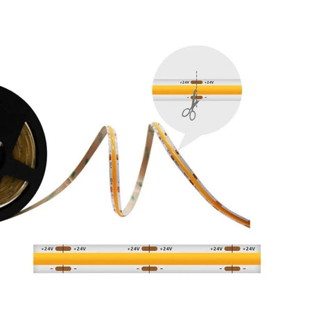 Striscia Led Cob Luce 4000k 6500k 3000k Bobina 50 Mt 24v Smd 500w 8 Mm Cob-50m-324