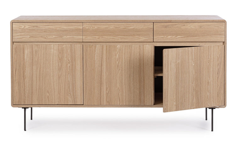 Mobile credenza "Widald" in mdf-legno di frassino, gambe in acciaio, per interno