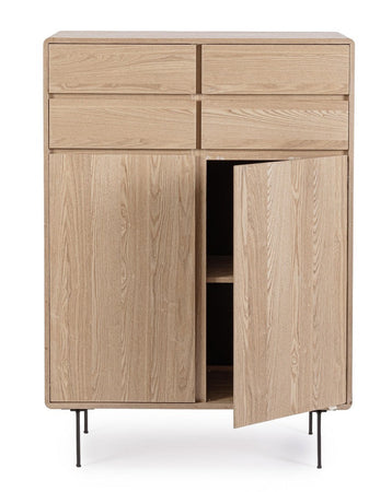 Mobile credenza "Widald" in mdf-legno di frassino, gambe in acciaio, per interno