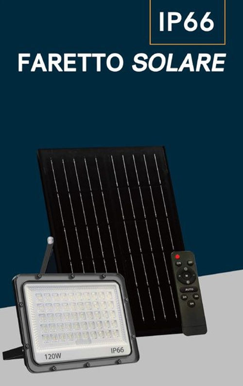 Faro Led Da Esterno Con Pannello Solare 120w Ip66 Telecomando Luce Regolabile Sf319-120-3c