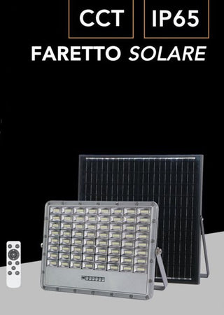 Faro Led Floodlight 2000lm Ip65 Grigio Con Pannello Solare Telecomando Cct Tk08-200w-3c