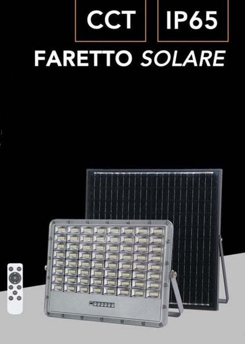 Faro Led Floodlight 2000lm Ip65 Grigio Con Pannello Solare Telecomando Cct Tk08-200w-3c