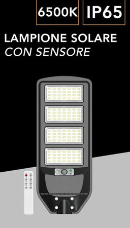 Lampione Stradale Led Pannello Solare Con Sensore Pir Luce Fredda 6500k Ip65 J02-220w-f