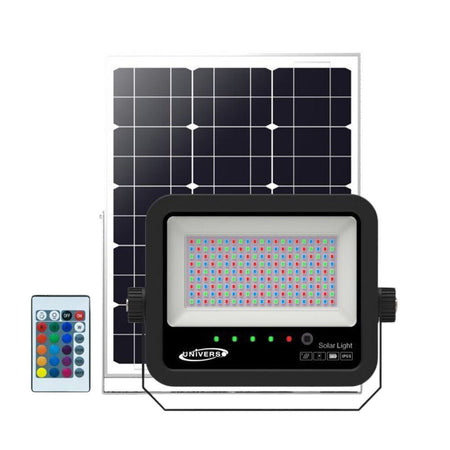 Faro A Led Proiettore Con Pannello Solare 80w Rgb Con Telecomando Esterno Ip65 Sl-rgb-80w