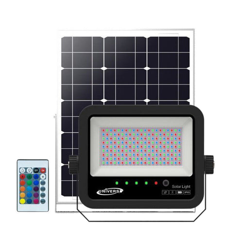 Faro A Led Proiettore Con Pannello Solare 80w Rgb Con Telecomando Esterno Ip65 Sl-rgb-80w