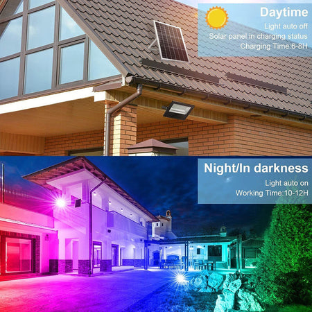 Faro A Led Proiettore Con Pannello Solare 40 W Rgb Con Telecomando Esterno Ip65 Sl-rgb-40w