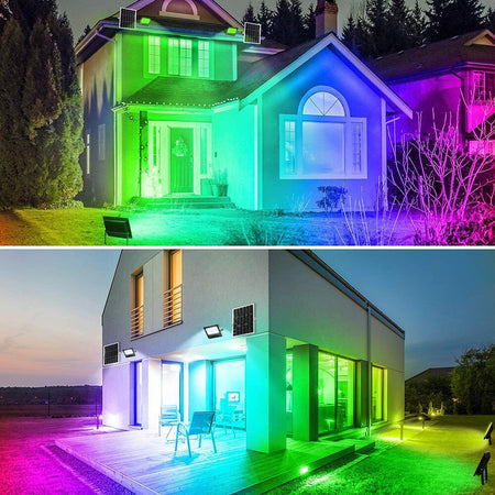 Faro A Led Proiettore Con Pannello Solare 40 W Rgb Con Telecomando Esterno Ip65 Sl-rgb-40w