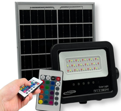 Faro A Led Proiettore Con Pannello Solare 40 W Rgb Con Telecomando Esterno Ip65 Sl-rgb-40w