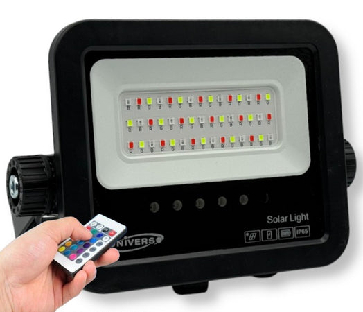 Faro A Led Proiettore Con Pannello Solare 40 W Rgb Con Telecomando Esterno Ip65 Sl-rgb-40w