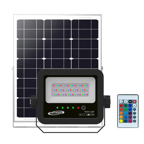 Faro A Led Proiettore Con Pannello Solare 40 W Rgb Con Telecomando Esterno Ip65 Sl-rgb-40w