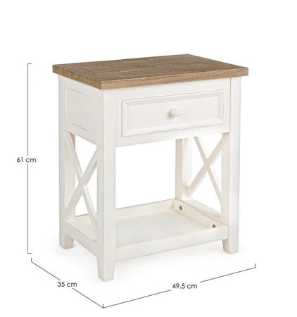 Comodino "Elvia" per camera, Struttura In Mdf, Piano In Legno Di Pino