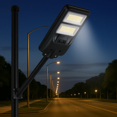 Lampione Faro Led Solare 100w 160w 220w 300w Con Sensore Crepuscolare Prossimità Es-p-f