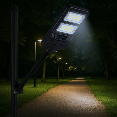 Lampione Faro Led Solare 100w 160w 220w 300w Con Sensore Crepuscolare Prossimità Es-p-f
