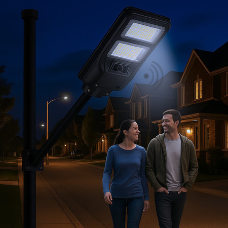 Lampione Faro Led Solare 100w 160w 220w 300w Con Sensore Crepuscolare Prossimità Es-p-f