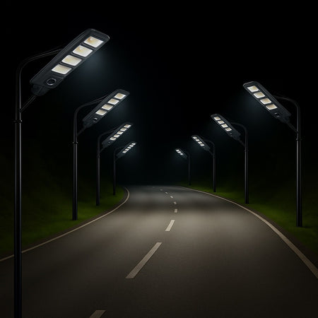 Lampione Faro Led Solare 100w 160w 220w 300w Con Sensore Crepuscolare Prossimità Es-p-f