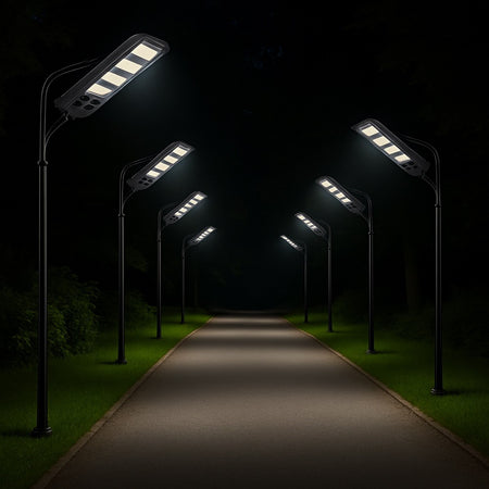 Lampione Faro Led Solare 100w 160w 220w 300w Con Sensore Crepuscolare Prossimità Es-p-f