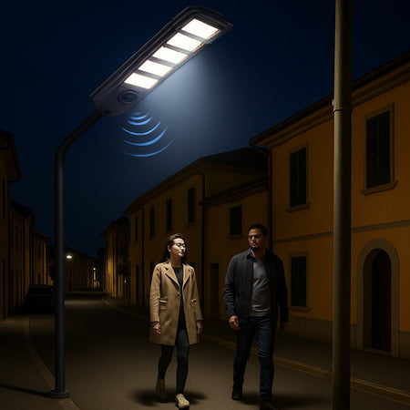 Lampione Faro Led Solare 100w 160w 220w 300w Con Sensore Crepuscolare Prossimità Es-p-f