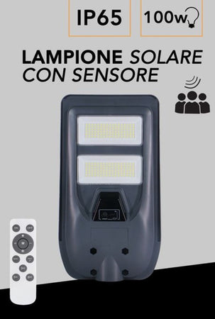 Lampione Faro Led Solare 100w 160w 220w 300w Con Sensore Crepuscolare Prossimità Es-p-f