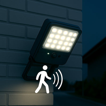 Lampione Faro Con Pannello Solare 50 Watt Sensore Crepuscolare Luce Fredda Ip65 Es-p-50f