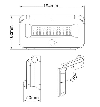 Lampada Applique Proiettore Led Muro Con Pannello Solare Sensore Pir Esterno Ip65 Tk13-50f