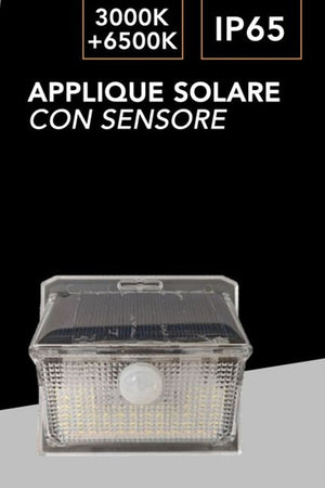 Applique Solare Con Sensore Lampada Da Parete Led Giardino Luce 3000k+6500k Ip65 Ewa-02t-f