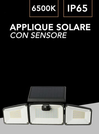 Applique Solare Con Sensore Lampada Parete Led Da Esterno Ip65 Luce Fredda 6500k Ewf-07t-f