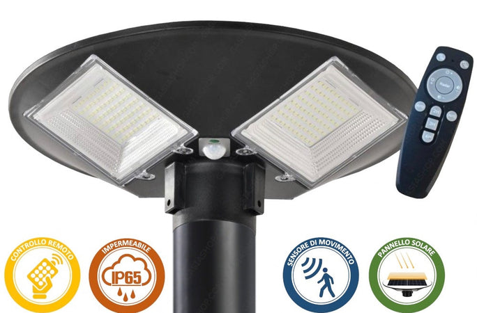 Lampione Led Circolare Con Pannello Solare Sensore Movimento Ip65 100w Lt112-120-7000k