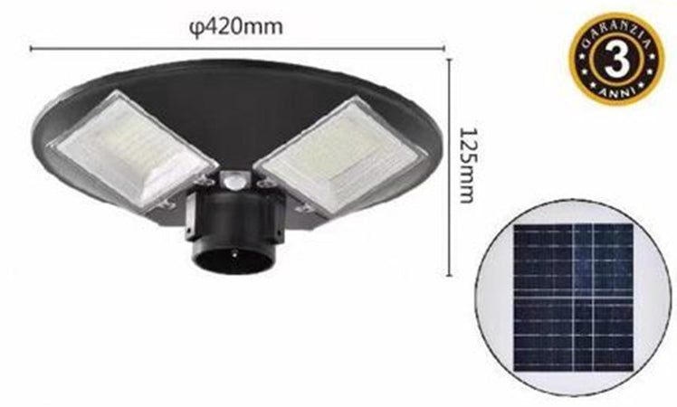 Lampione Led Circolare Con Pannello Solare Sensore Movimento Ip65 100w Lt112-120-7000k