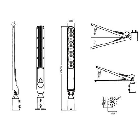 Faro Lampione Stradale Ultra Slim A Led 100 W Inclinabile 90° Luce 6500k Ip65 Ra-100w