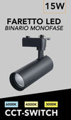 Faretto Led 15w Orientabile Per Binario Monofase Direzionabile Cct Switch Ip20 Fm-15w-3c