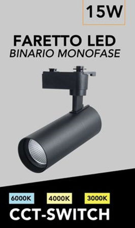 Faretto Led 15w Orientabile Per Binario Monofase Direzionabile Cct Switch Ip20 Fm-15w-3c