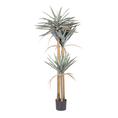 Pianta artificiale Yucca con vaso in plastica nero, con foglie in plastica