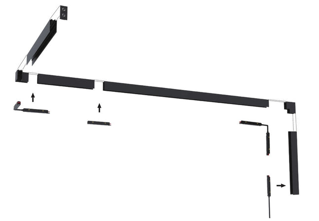 Binario Lineare Da Incasso Alluminio Nero Per Track Lights Magnetiche Dc48v 2mt Gf-201-2m