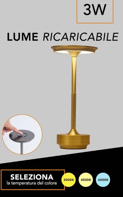 Lampada Da Tavolo Moderna 3w Lume Ricaricabile Touch Dimmerabile Tecnologia Cct D38-3c
