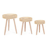 Tavolino Almas gambe in legno di pino e top in rattan per arredamento set da 3
