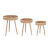 Tavolino Clevon struttura in materiale vegetale e rattan per arredamento set da 3
