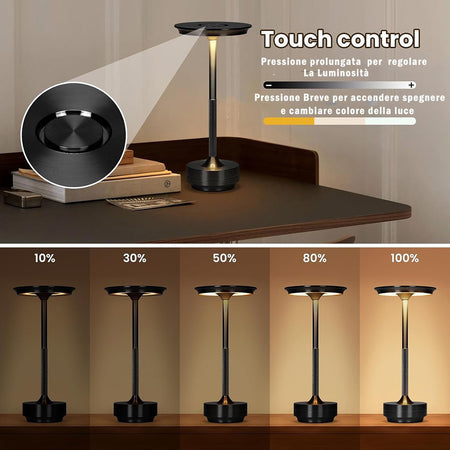 Lampada Da Tavolo Moderna 3w Lume Ricaricabile Touch Dimmerabile Tecnologia Cct D38-3c