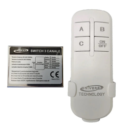 Switch + Telecomando Wireless Universale 3 Canali Tecnologia Intelligente Te-c