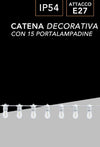 Catena Luminosa Con 15 Portalampada E27 Luci Decorative Prolungabile Ip54 P01-s01-15
