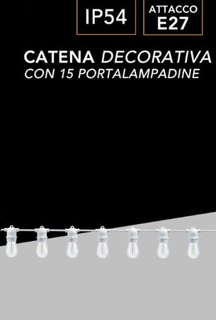 Catena Luminosa Con 15 Portalampada E27 Luci Decorative Prolungabile Ip54 P01-s01-15